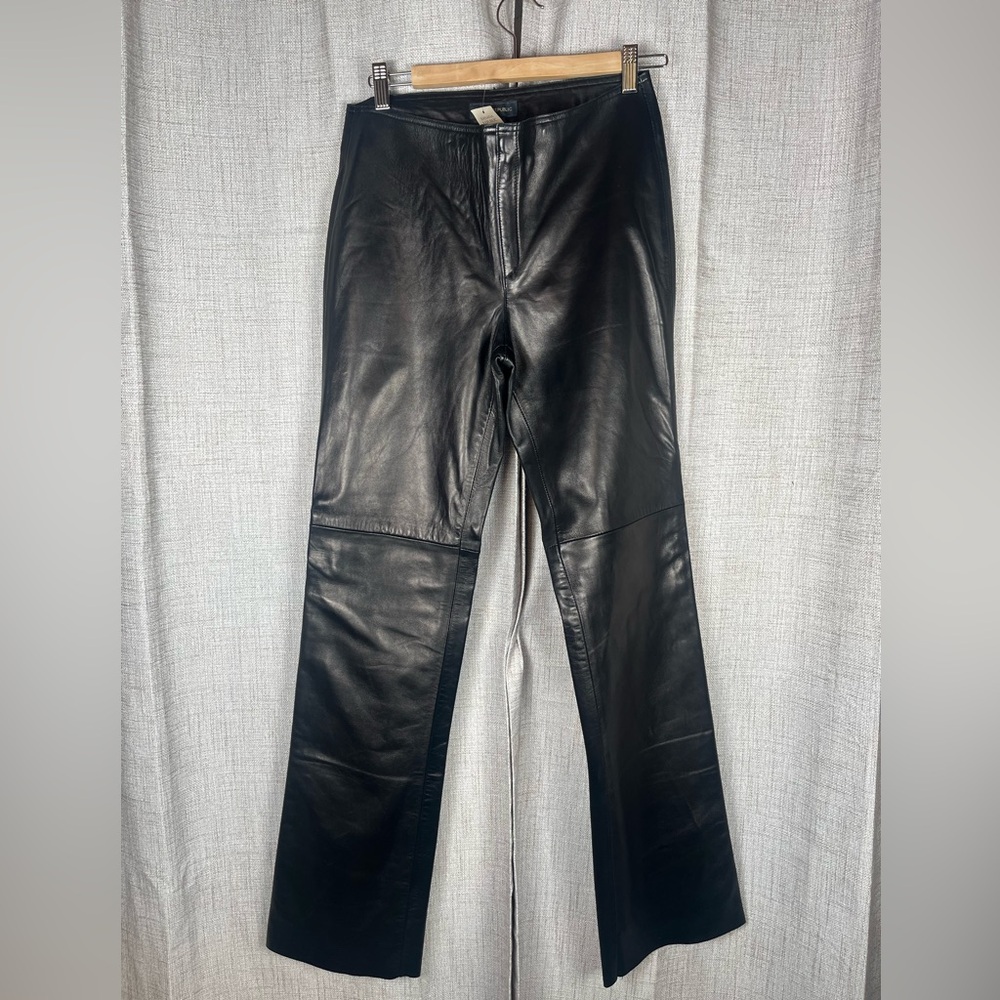 BANANA REPUBLIC Genuine Leather Pants Sz 6 VTG Black Straight Leg Lined Tall NWT